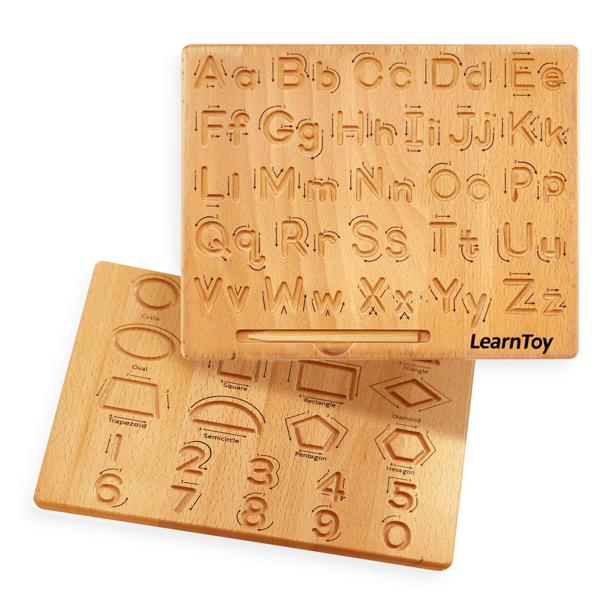 LearnToy Montessori Wooden Alphabet Tracing Board – Double-Sided Letters & Numbers for Preschool (3-5)