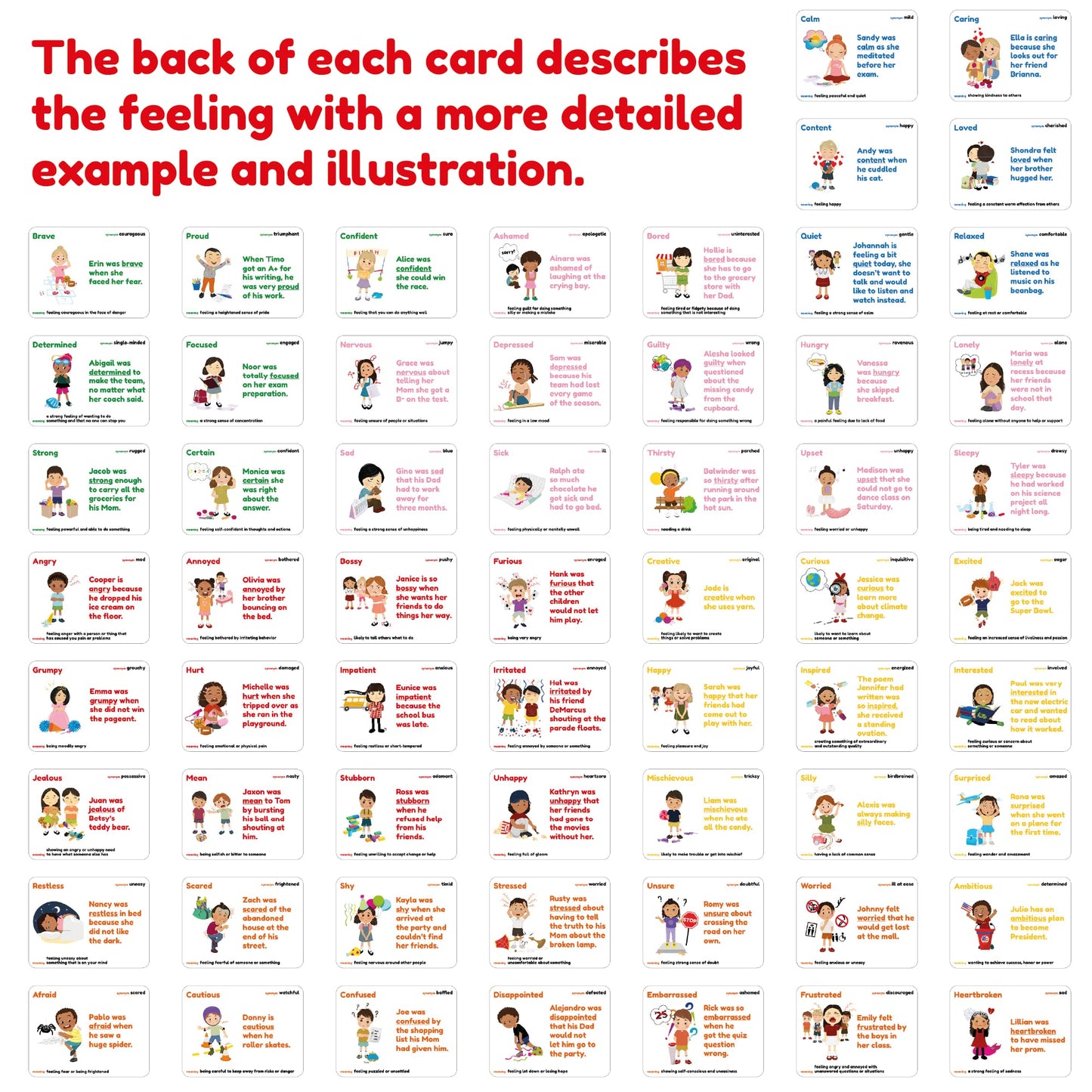 Learnworx Emotion Cards for Kids - 60 Mixed Emotions & Feelings Flash Cards