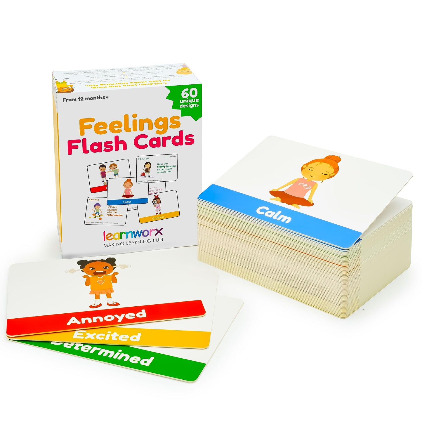 Learnworx Emotion Cards for Kids - 60 Mixed Emotions & Feelings Flash Cards