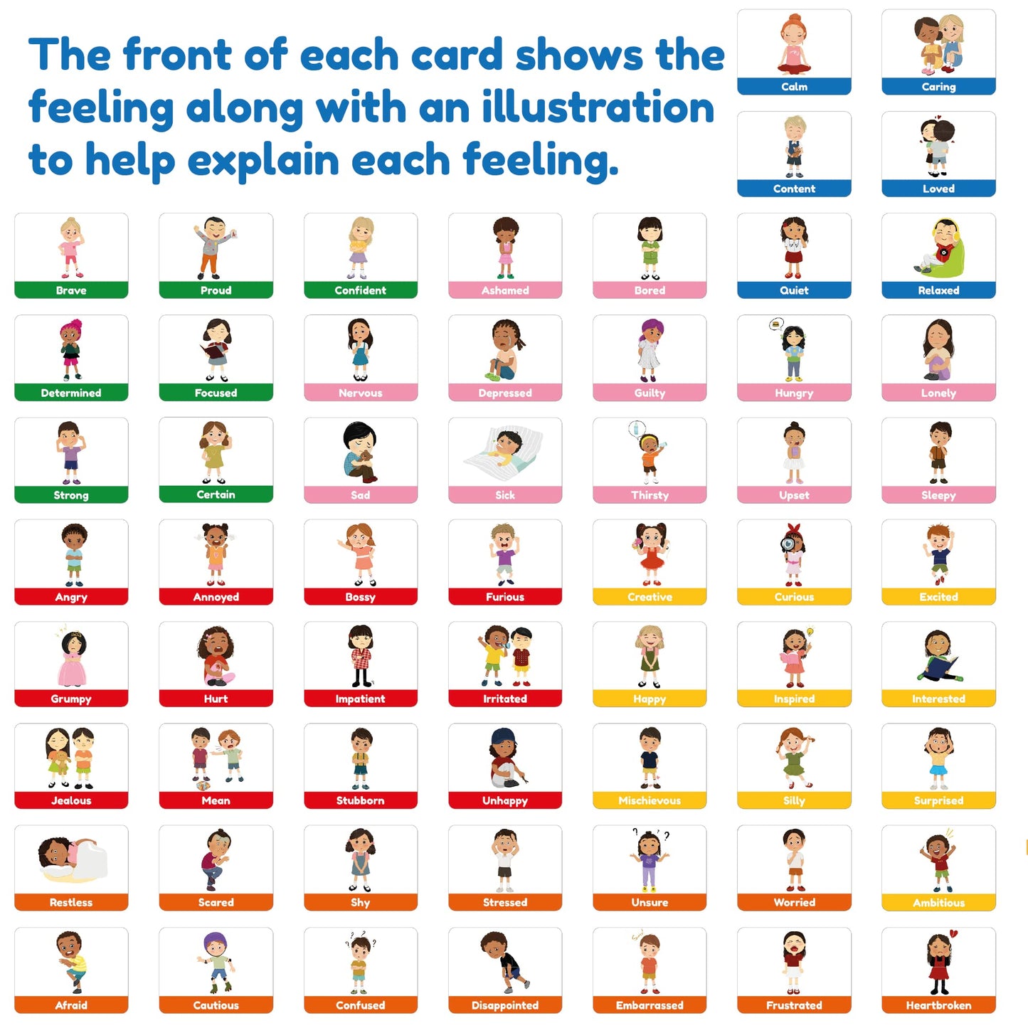Learnworx Emotion Cards for Kids - 60 Mixed Emotions & Feelings Flash Cards