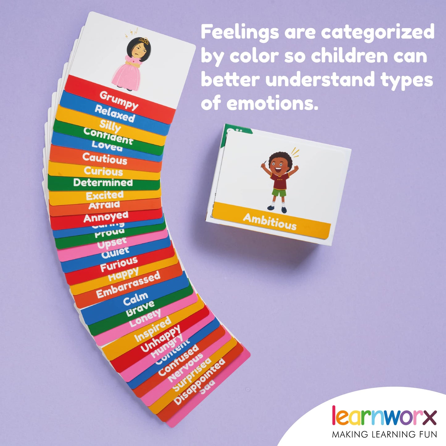 Learnworx Emotion Cards for Kids - 60 Mixed Emotions & Feelings Flash Cards