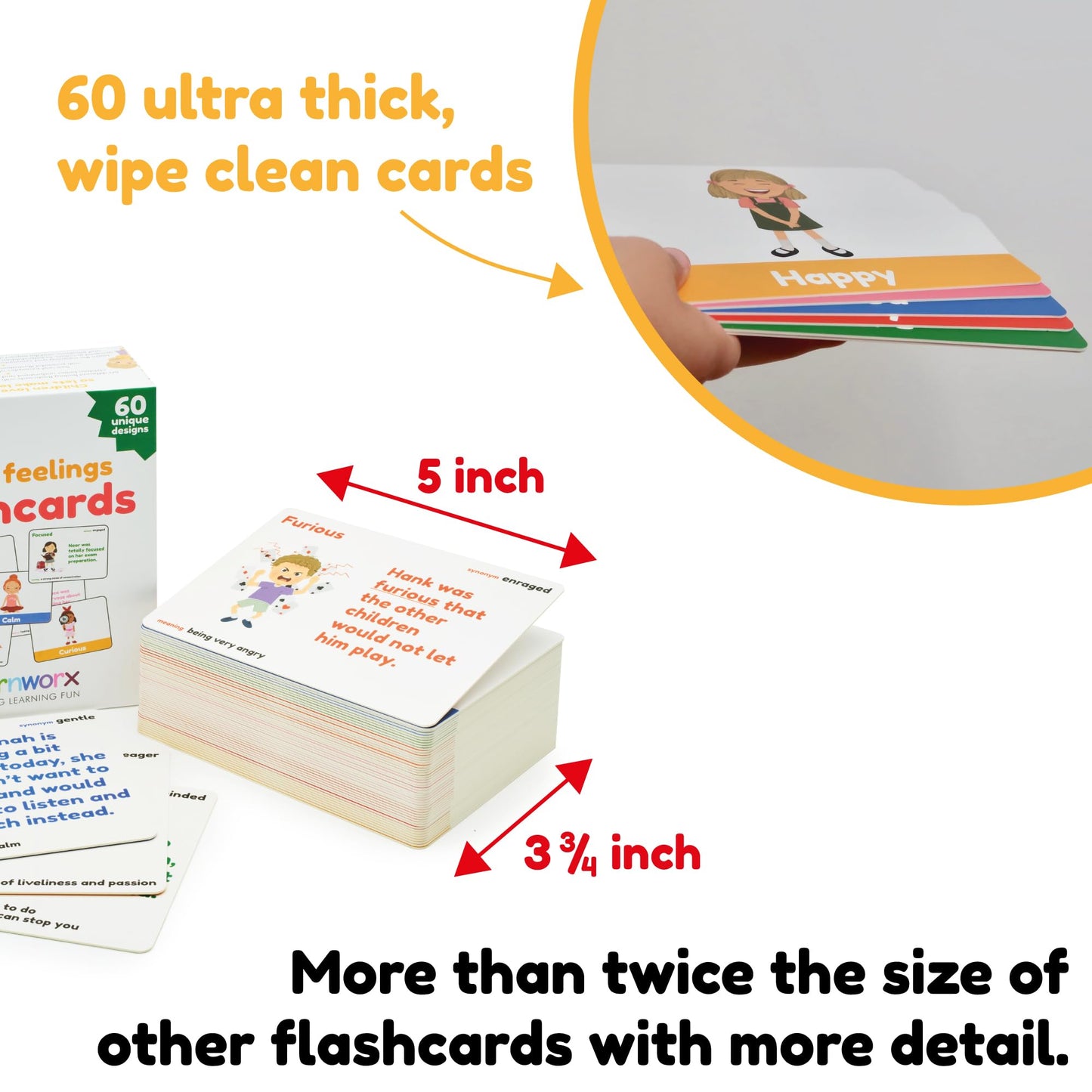 Learnworx Emotion Cards for Kids - 60 Mixed Emotions & Feelings Flash Cards