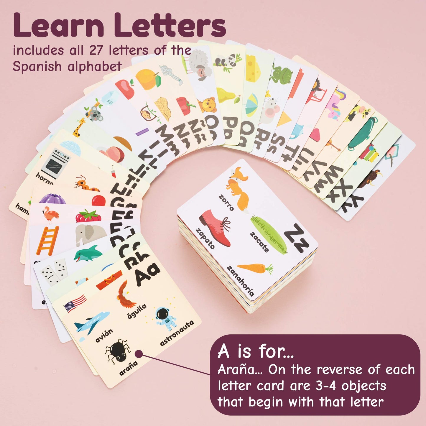 Learnworx Spanish Flash Cards for Kids & Toddlers – 101 Double-Sided Cards (202 Sides)