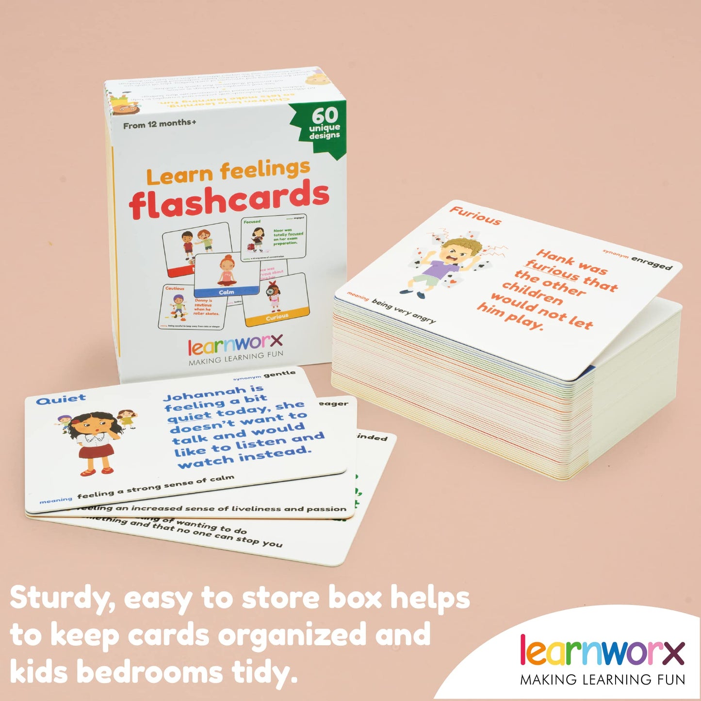 Learnworx Emotion Cards for Kids - 60 Mixed Emotions & Feelings Flash Cards