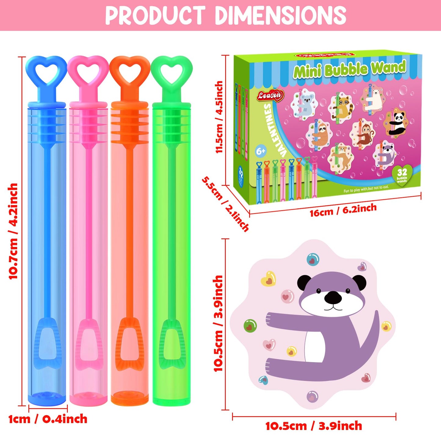 LEASEN Valentines Day Gifts for Kids: 32 Pack Mini Bubble Wands with Animal Cards for Classroom Exchanges