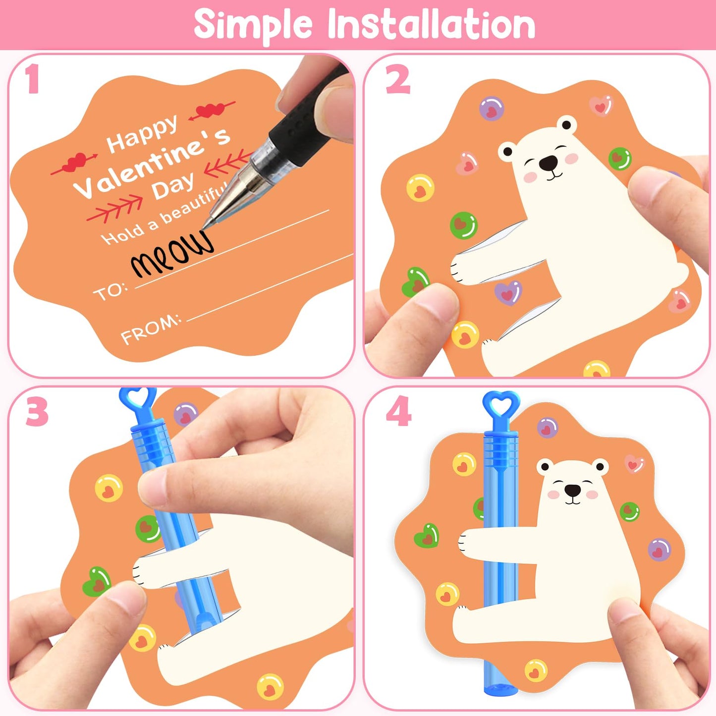 LEASEN 32-Pack Mini Bubble Wands with Greeting Cards – Animal Valentines for Kids