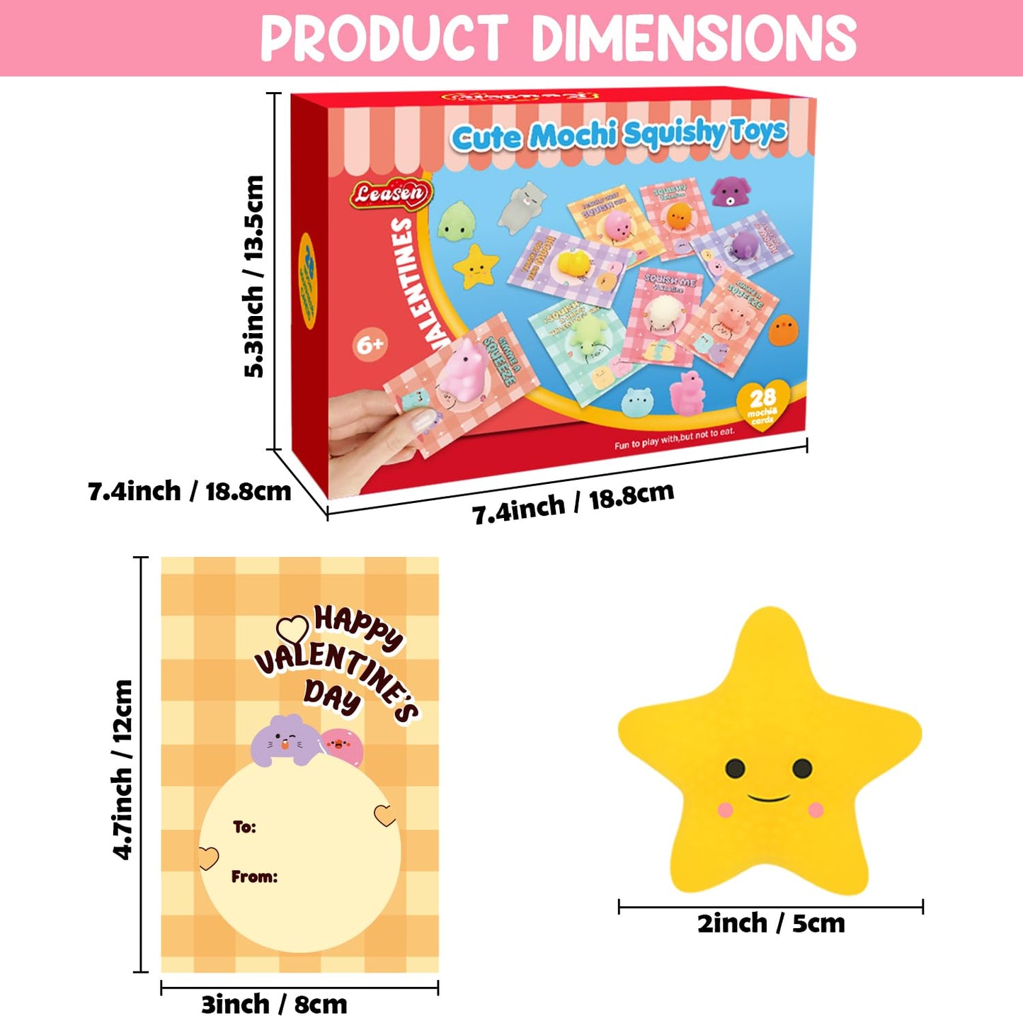 LEASEN 28-Pack Valentines Day Gifts for Kids – Mochi Squishies & Cards Set | Classroom Party Favors
