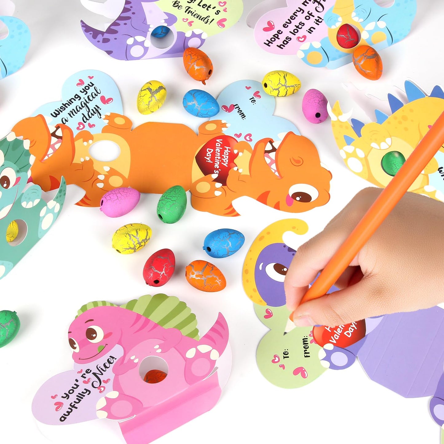 LEASEN 24-Pack Valentines Day Gifts for Kids - Dinosaur Egg and 3D Card Set