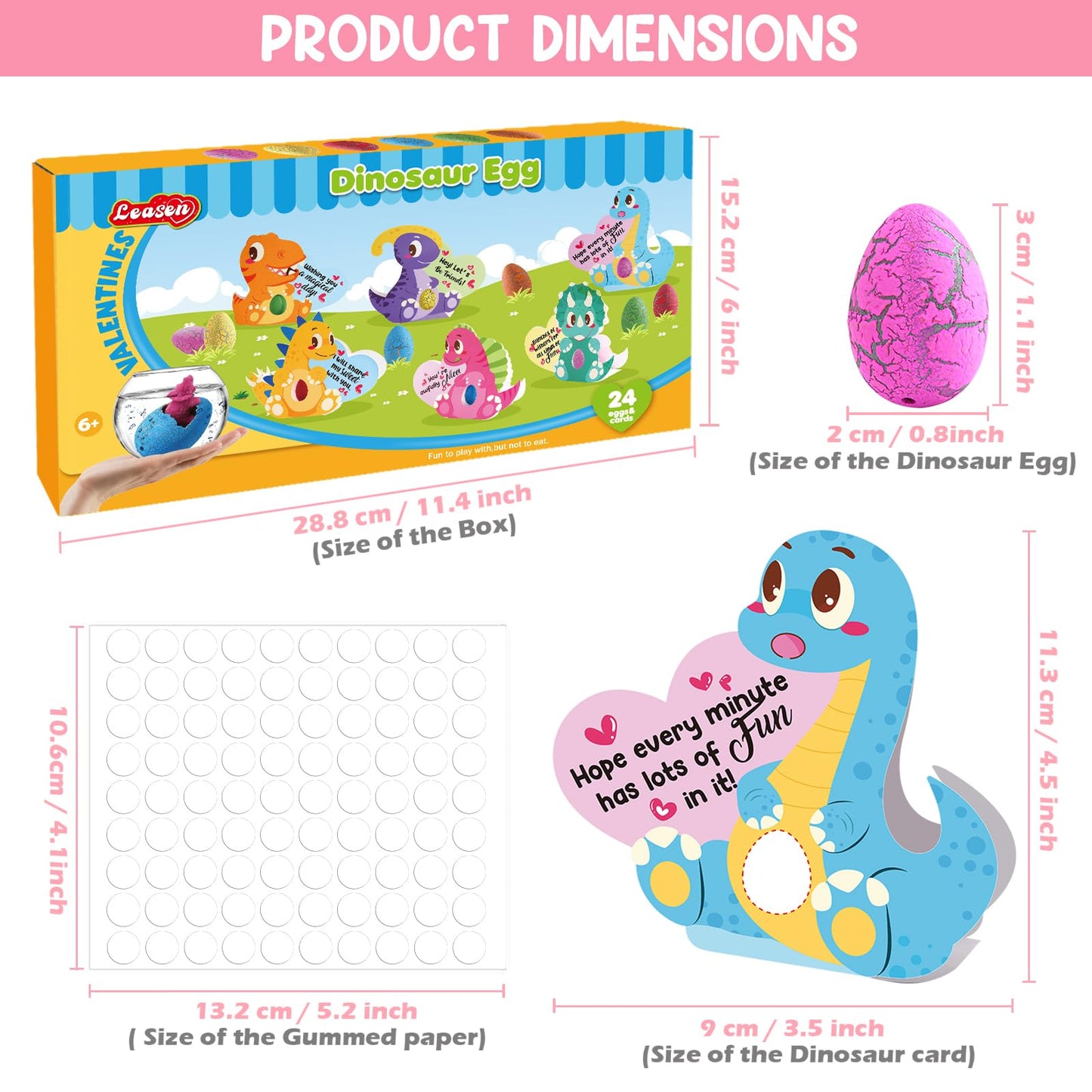 LEASEN 24-Pack Valentines Day Gifts for Kids - Dinosaur Egg and 3D Card Set