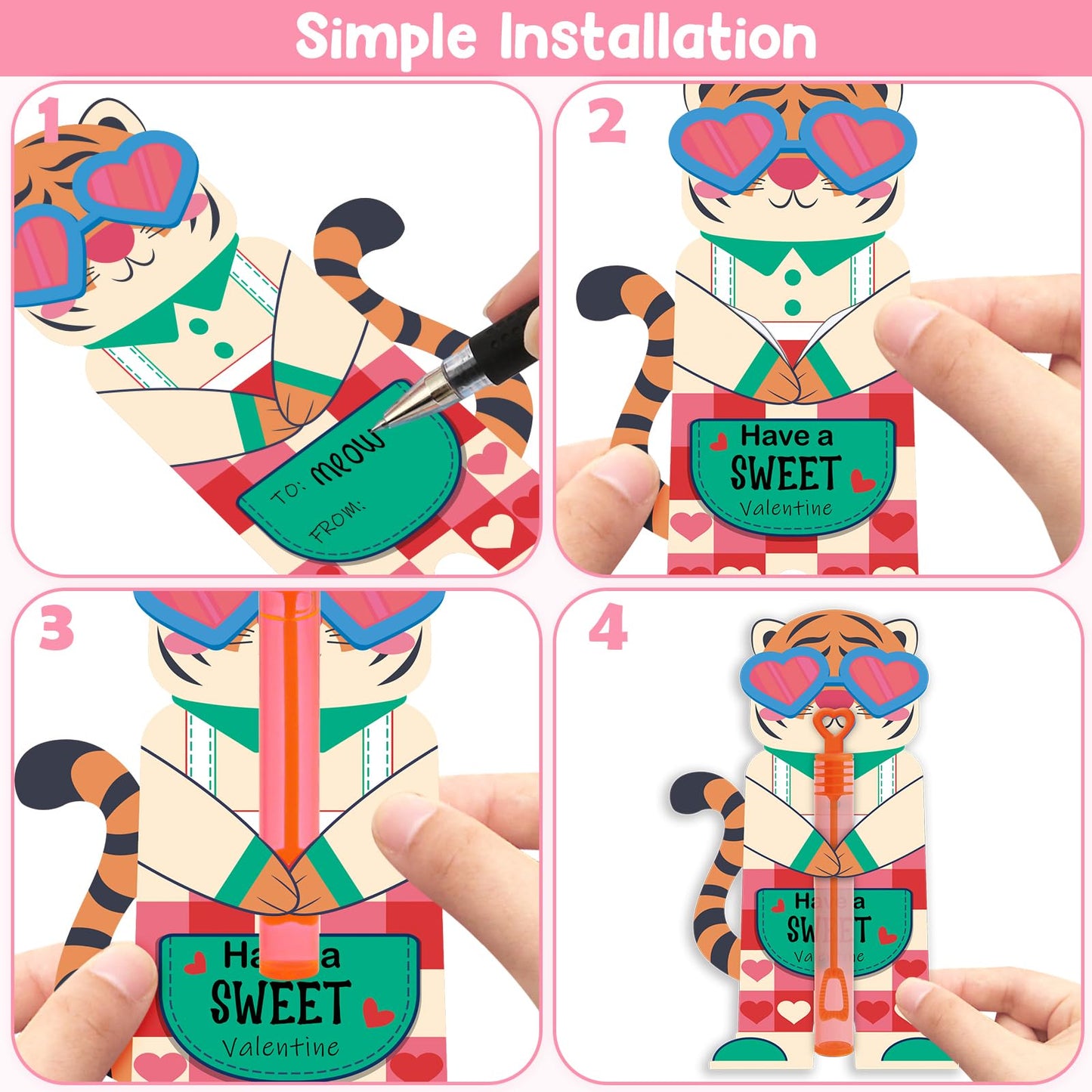 LEASEN Valentines Day Gifts for Kids – 32 Mini Bubble Wands with Animal Cards