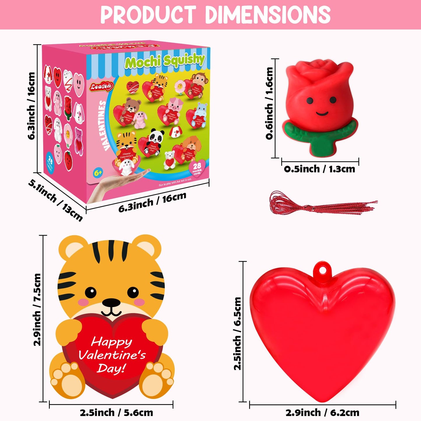 LEASEN 28-Pack Valentine Mochi Squishies with Cards – Kids Classroom Party Favors