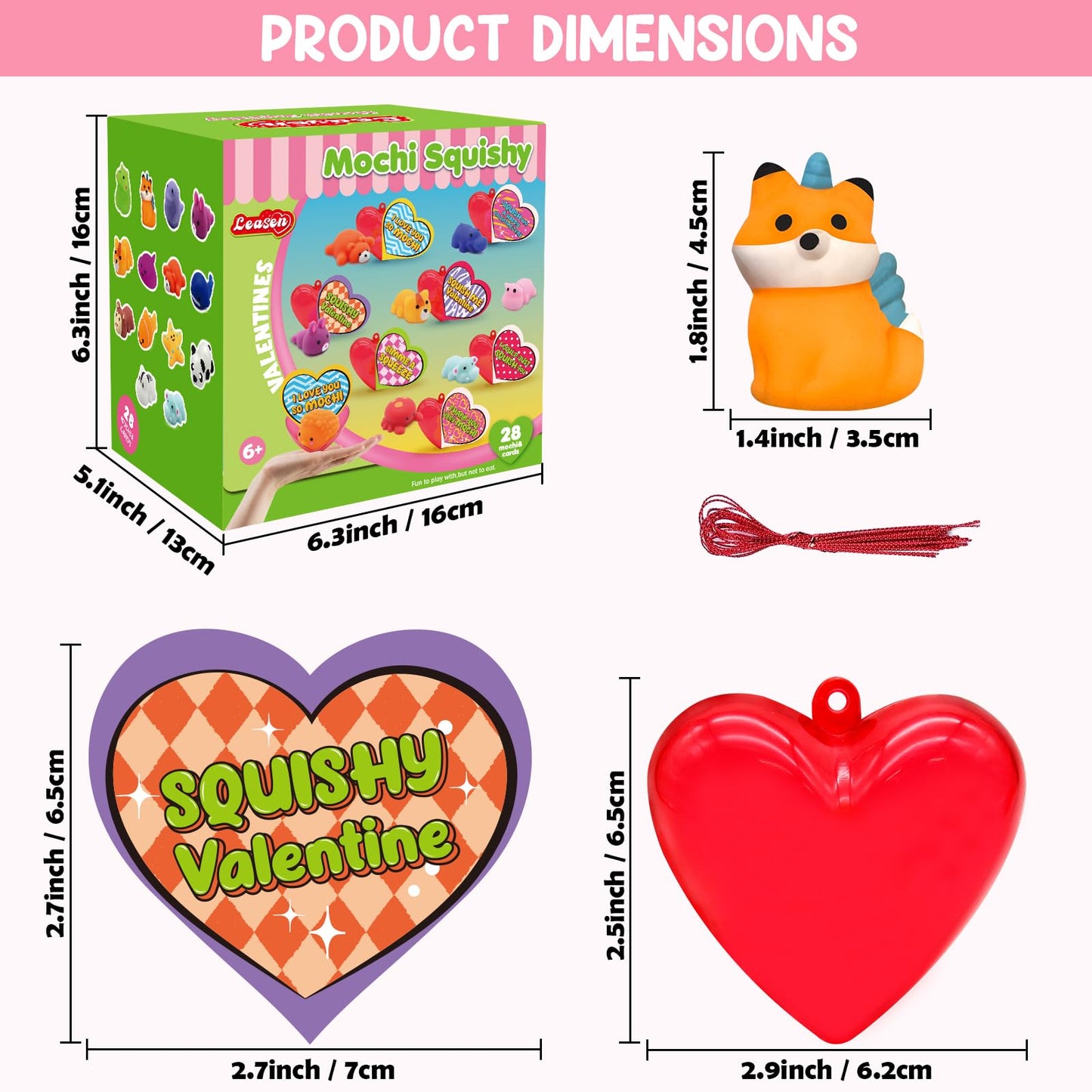 LEASEN 28-Pack Valentines Mochi Squishies & Cards for Kids