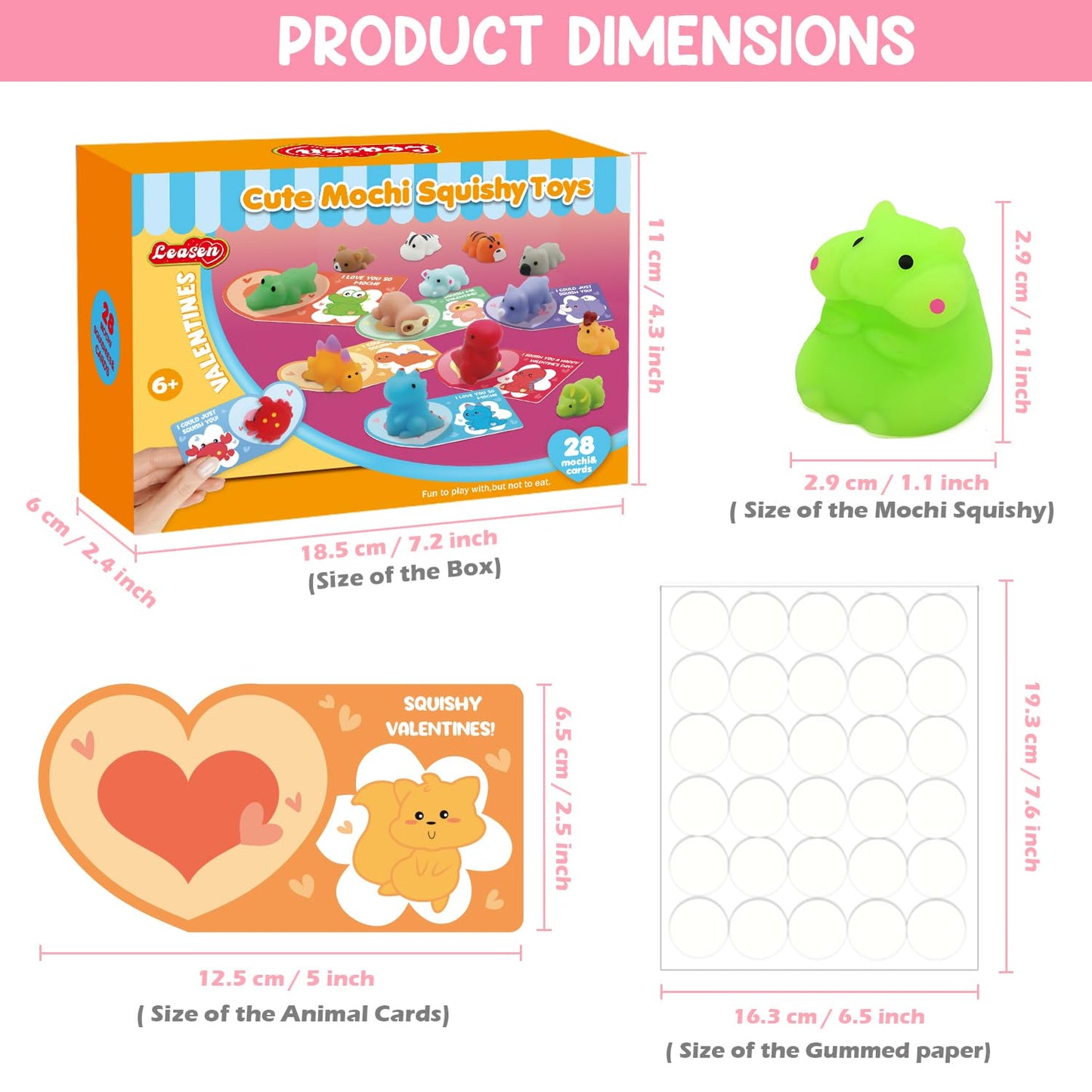 LEASEN 28-Pack Valentines Day Gifts for Kids: Mochi Squishies & Animal Greeting Cards