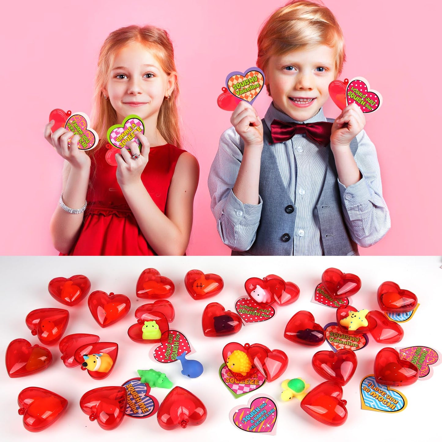 LEASEN 28-Pack Valentines Mochi Squishies & Cards for Kids
