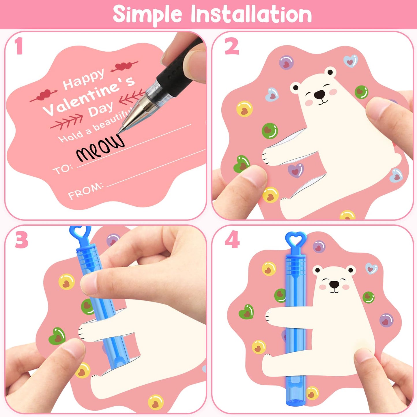 LEASEN Valentines Day Gifts for Kids: 32 Pack Mini Bubble Wands with Animal Cards for Classroom Exchanges