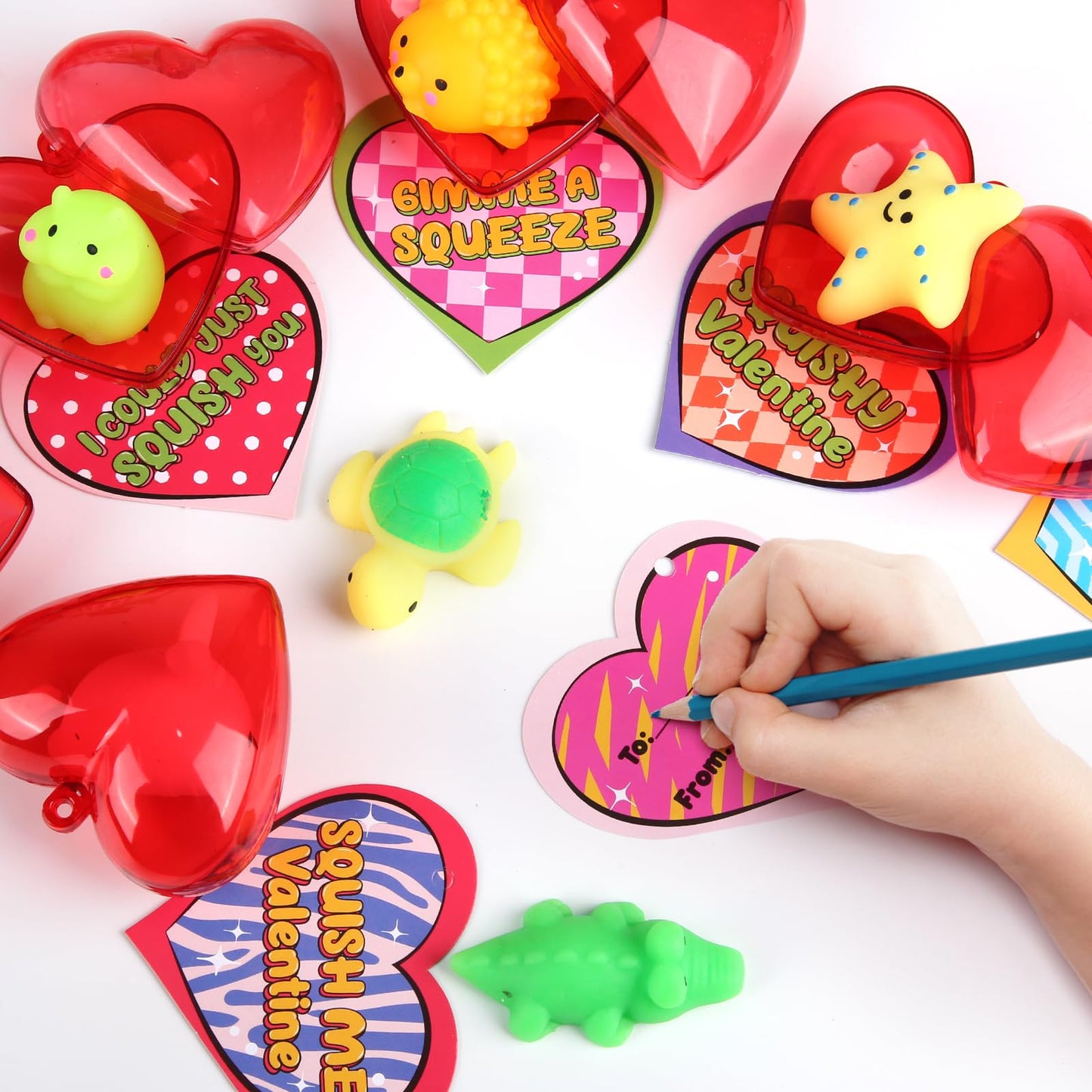 LEASEN 28-Pack Valentines Mochi Squishies & Cards for Kids