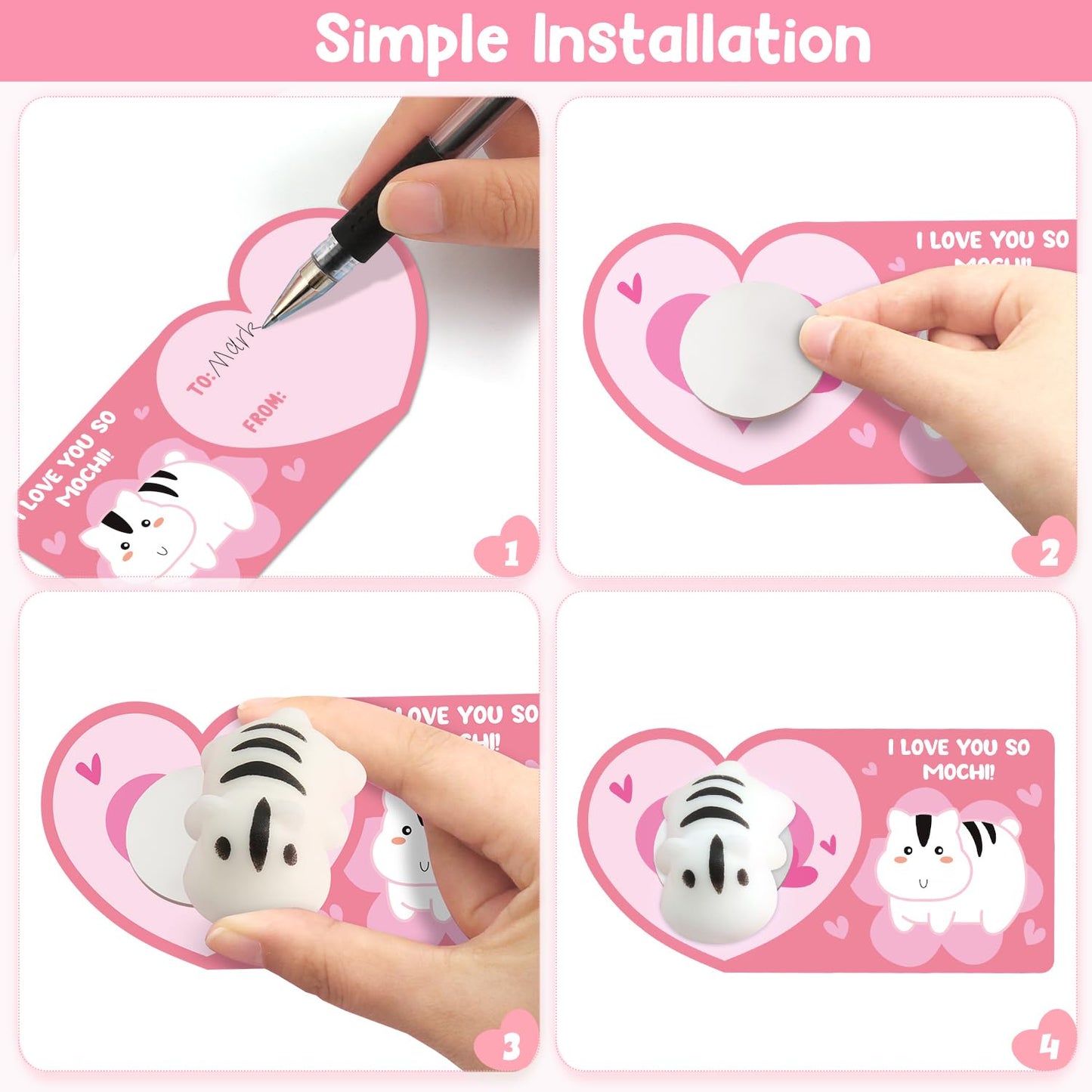 LEASEN 28-Pack Valentines Day Gifts for Kids: Mochi Squishies & Animal Greeting Cards
