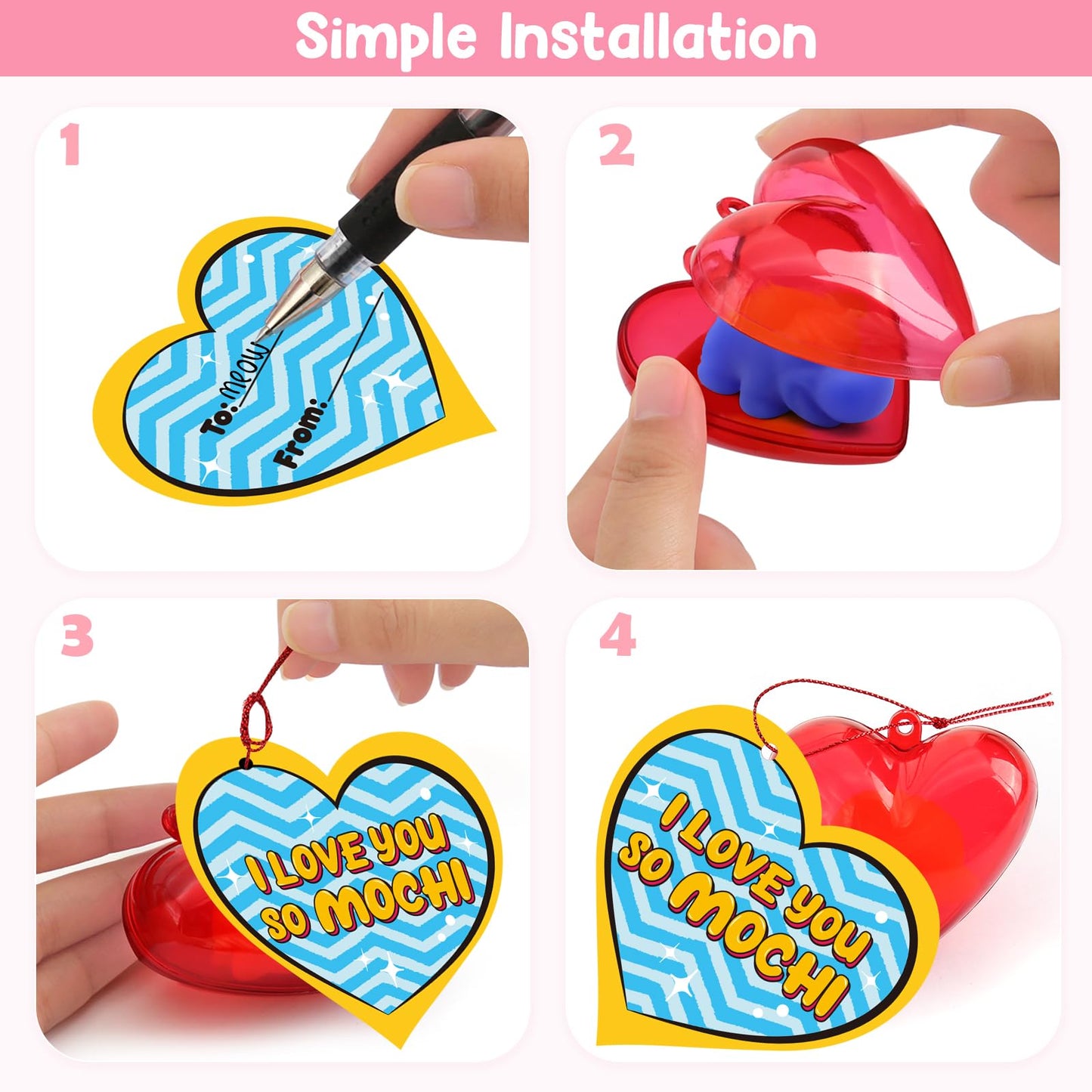 LEASEN 28-Pack Valentines Mochi Squishies & Cards for Kids