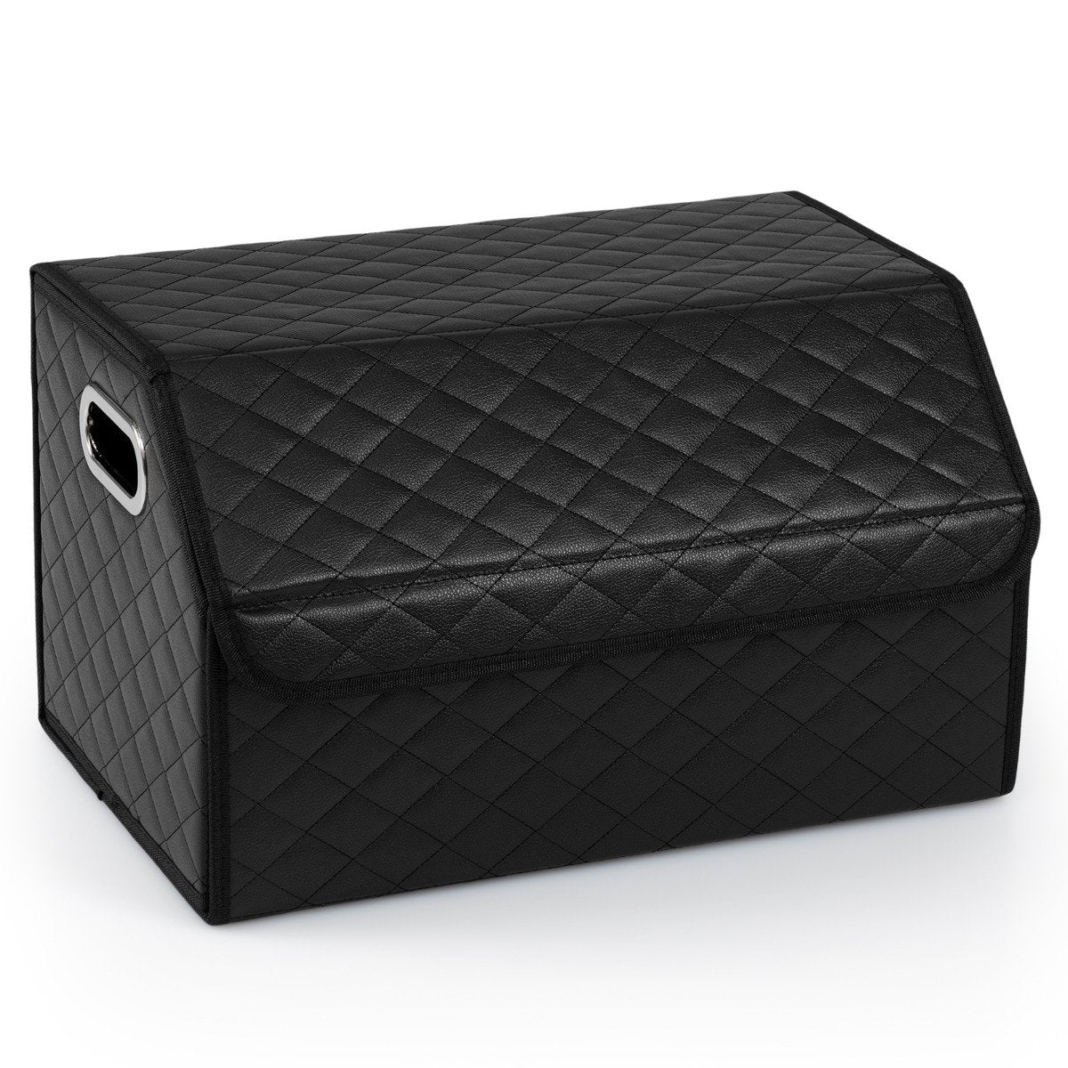 Leather Car Trunk Organizer with Lid Removable Divider and Large Capacity-Gradient Black-Size 1