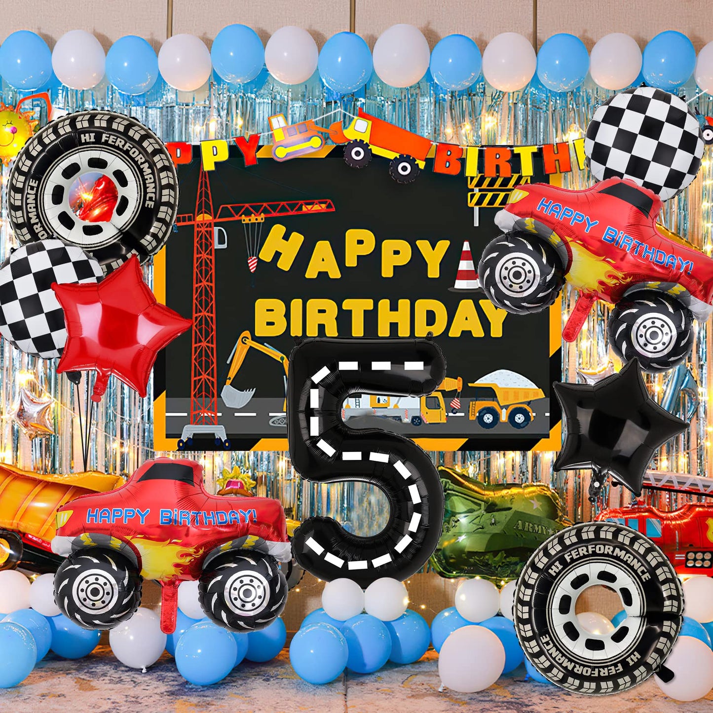Lebeili Truck Party Decorations — 9pc Truck Birthday Foil Balloons for 4th Birthday, Race Car Theme