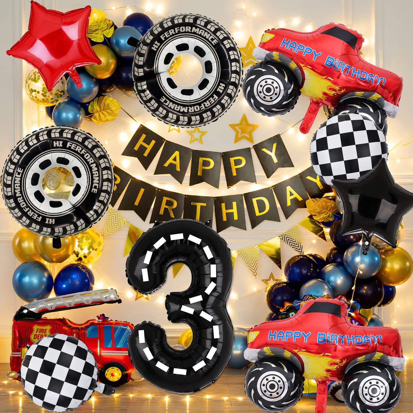 Lebeili Truck Party Decorations – 9pc 3rd Birthday Foil Balloons, Race Car Theme