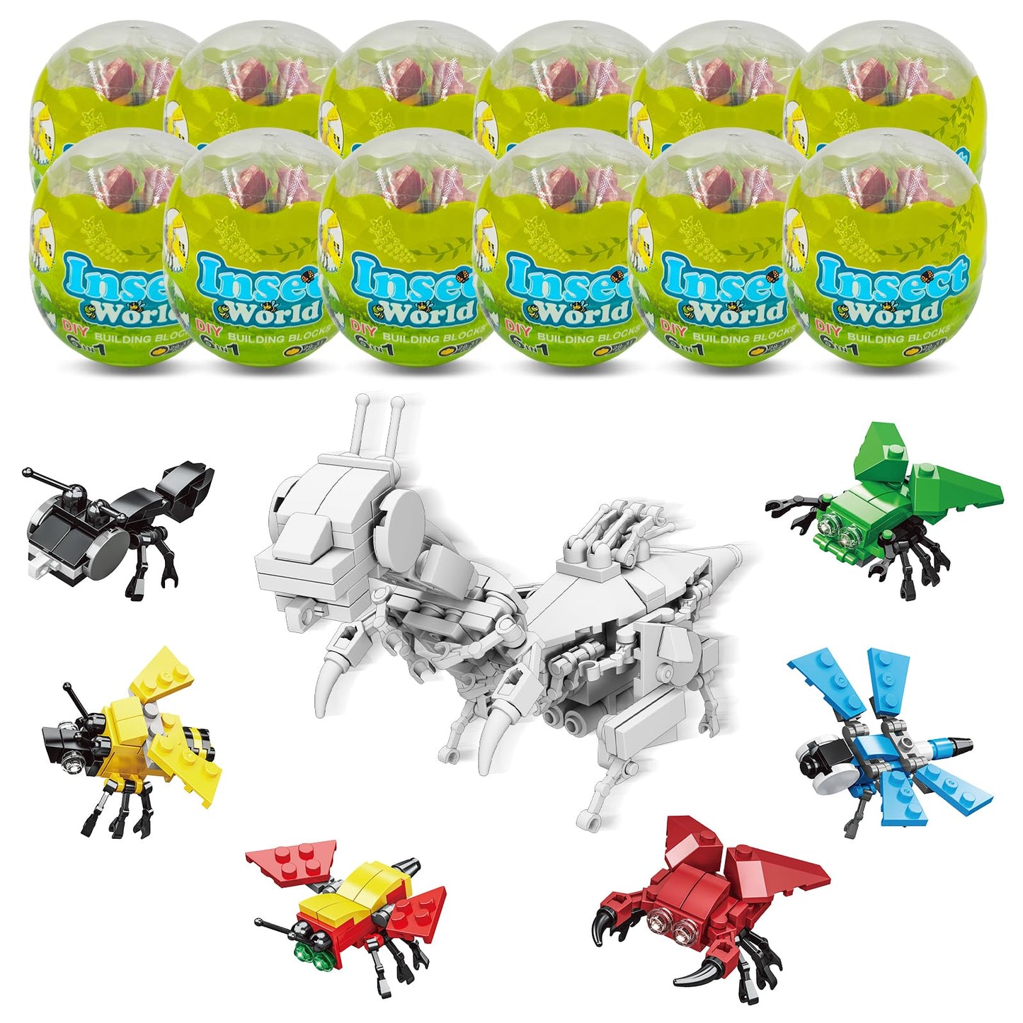 LEBOCADO 12PCS 6-in-1 Insect Building Block Set – Egg-Pack STEM Toys for Kids