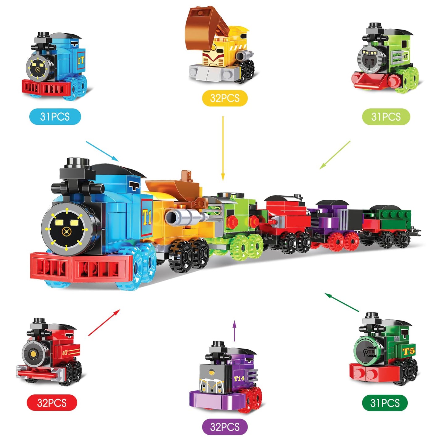 LEBOCADO Mini Train Building Blocks – 12-Pack STEM Toys for Kids
