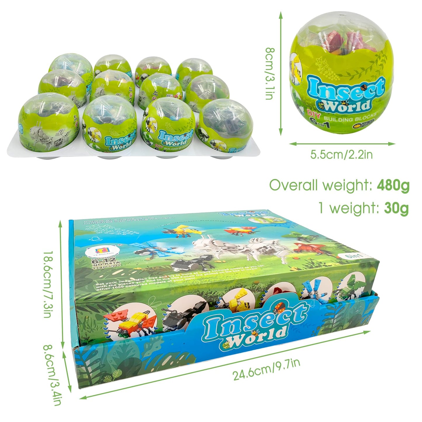 LEBOCADO 12PCS 6-in-1 Insect Building Block Set – Egg-Pack STEM Toys for Kids