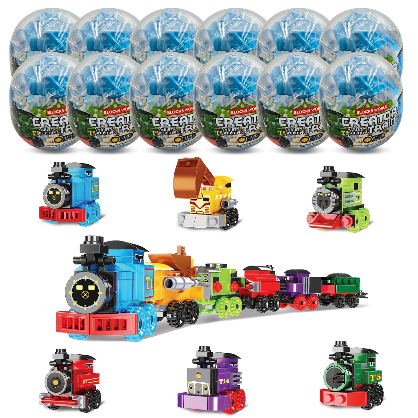 LEBOCADO Mini Train Building Blocks – 12-Pack STEM Toys for Kids