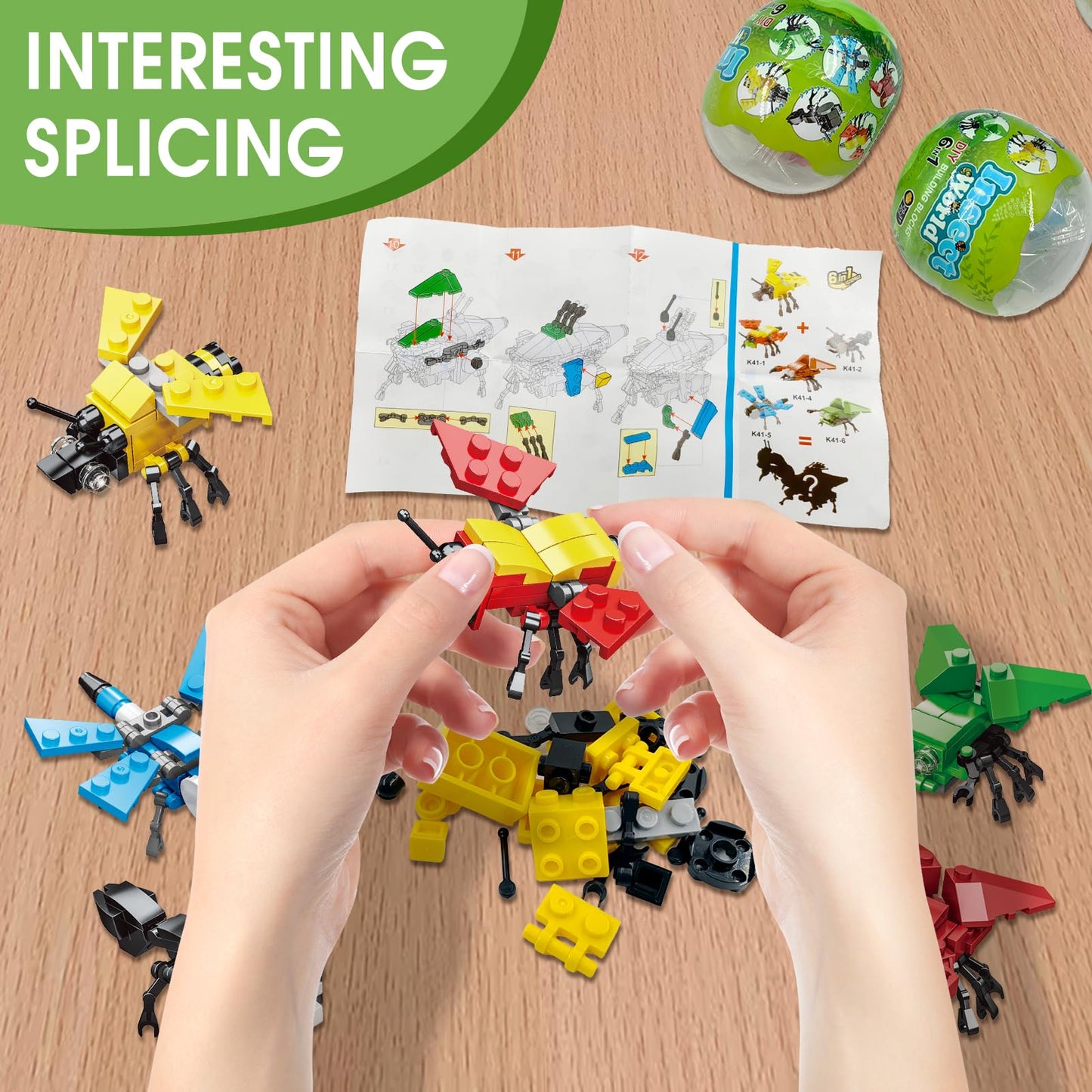 LEBOCADO 12PCS 6-in-1 Insect Building Block Set – Egg-Pack STEM Toys for Kids