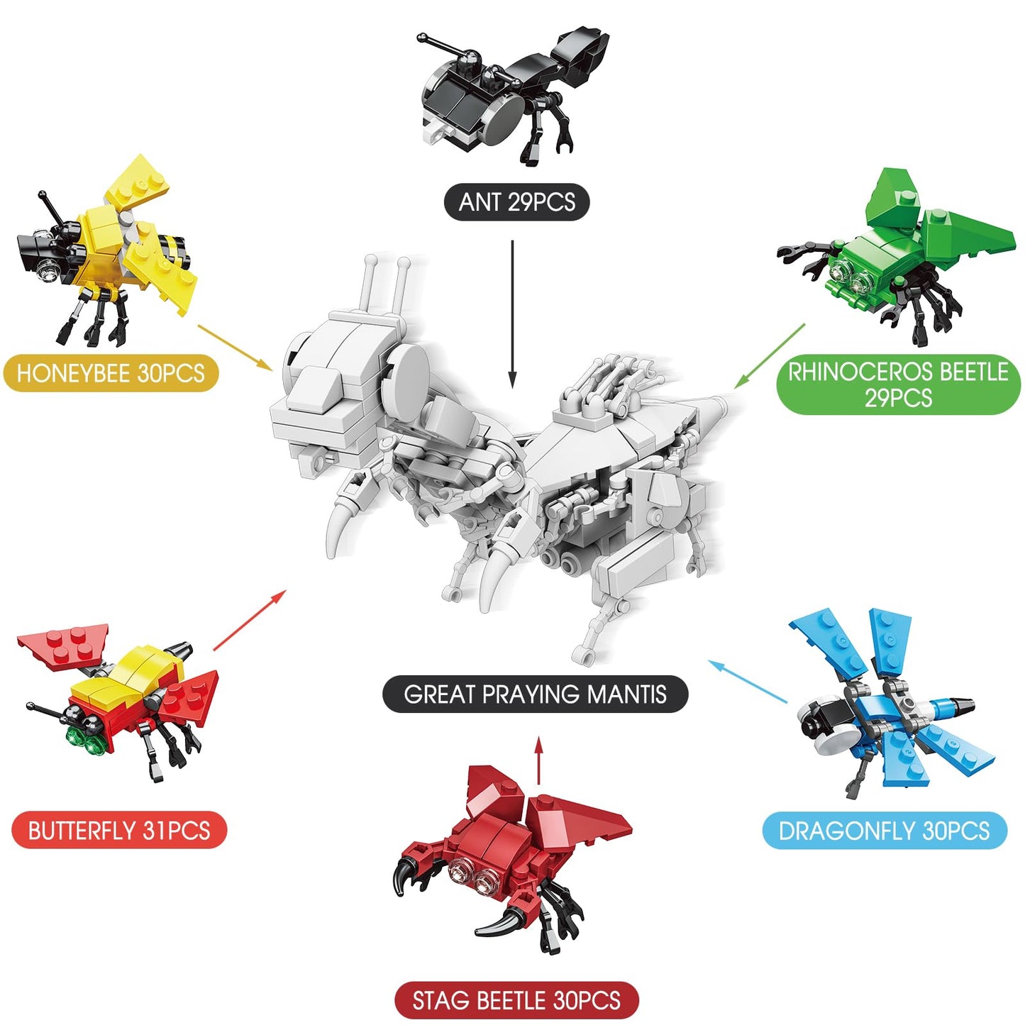 LEBOCADO 12PCS 6-in-1 Insect Building Block Set – Egg-Pack STEM Toys for Kids