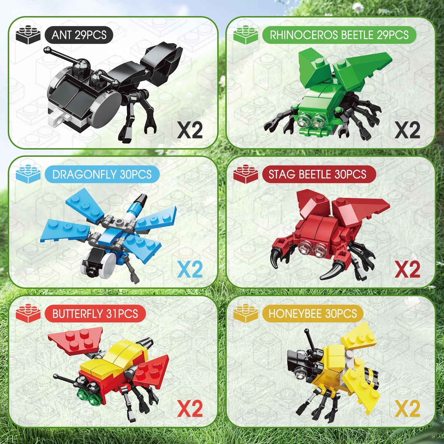LEBOCADO 12PCS 6-in-1 Insect Building Block Set – Egg-Pack STEM Toys for Kids