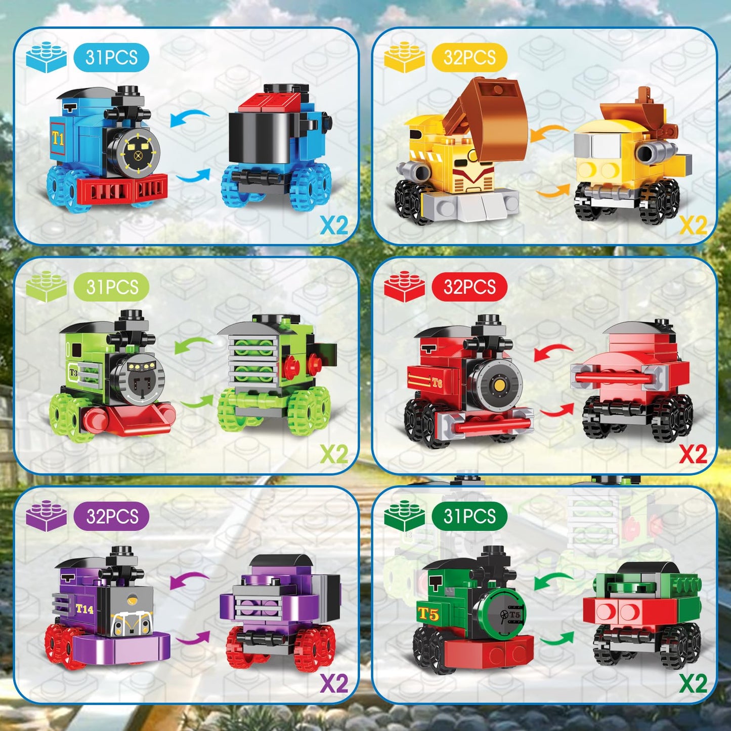 LEBOCADO Mini Train Building Blocks – 12-Pack STEM Toys for Kids