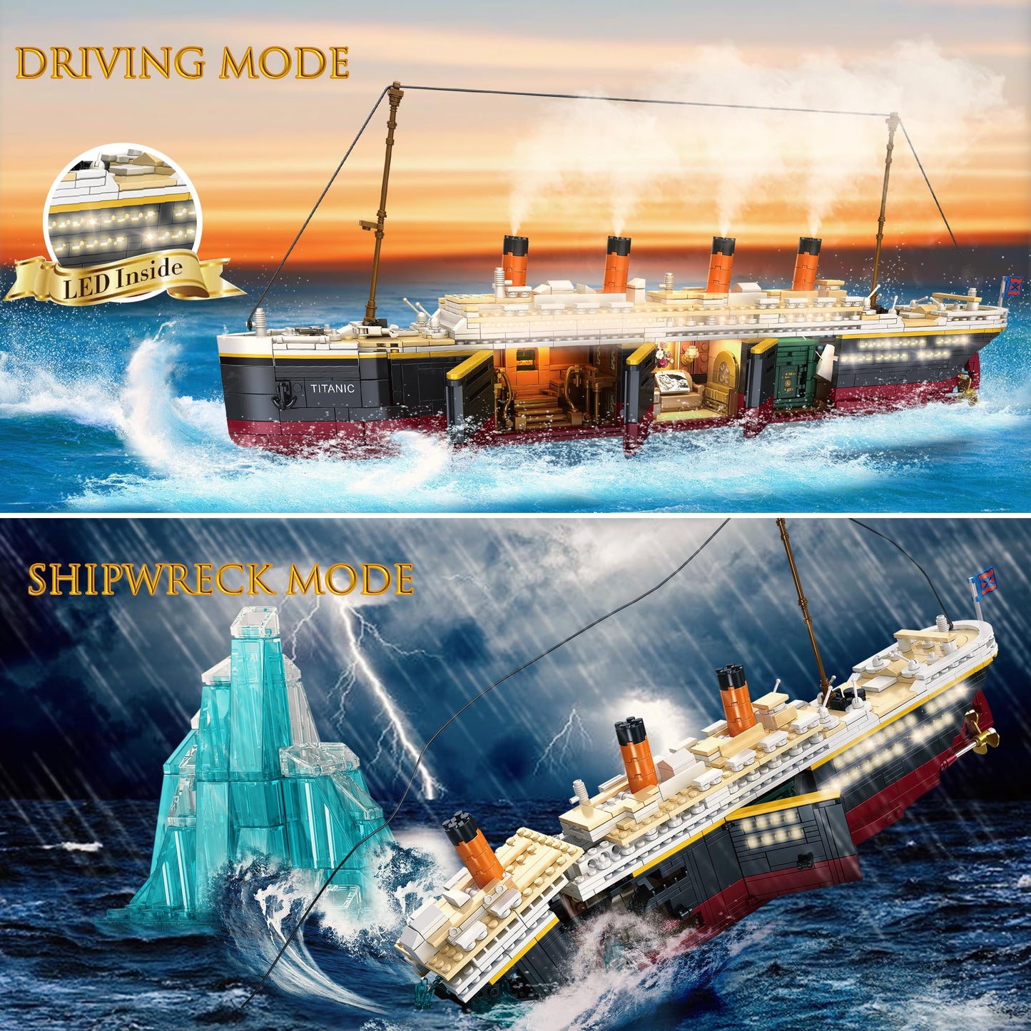 LeBrickCrt Titanic Building Blocks Set – 2,288-Piece LED Ship Model for Adults