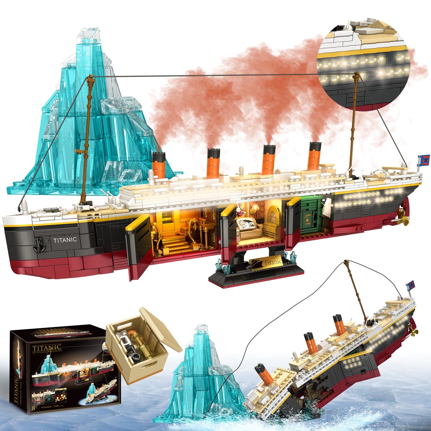 LeBrickCrt Titanic Building Blocks Set – 2,288-Piece LED Ship Model for Adults