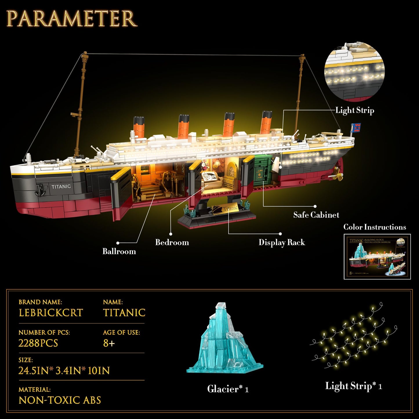 LeBrickCrt Titanic Building Blocks Set – 2,288-Piece LED Ship Model for Adults