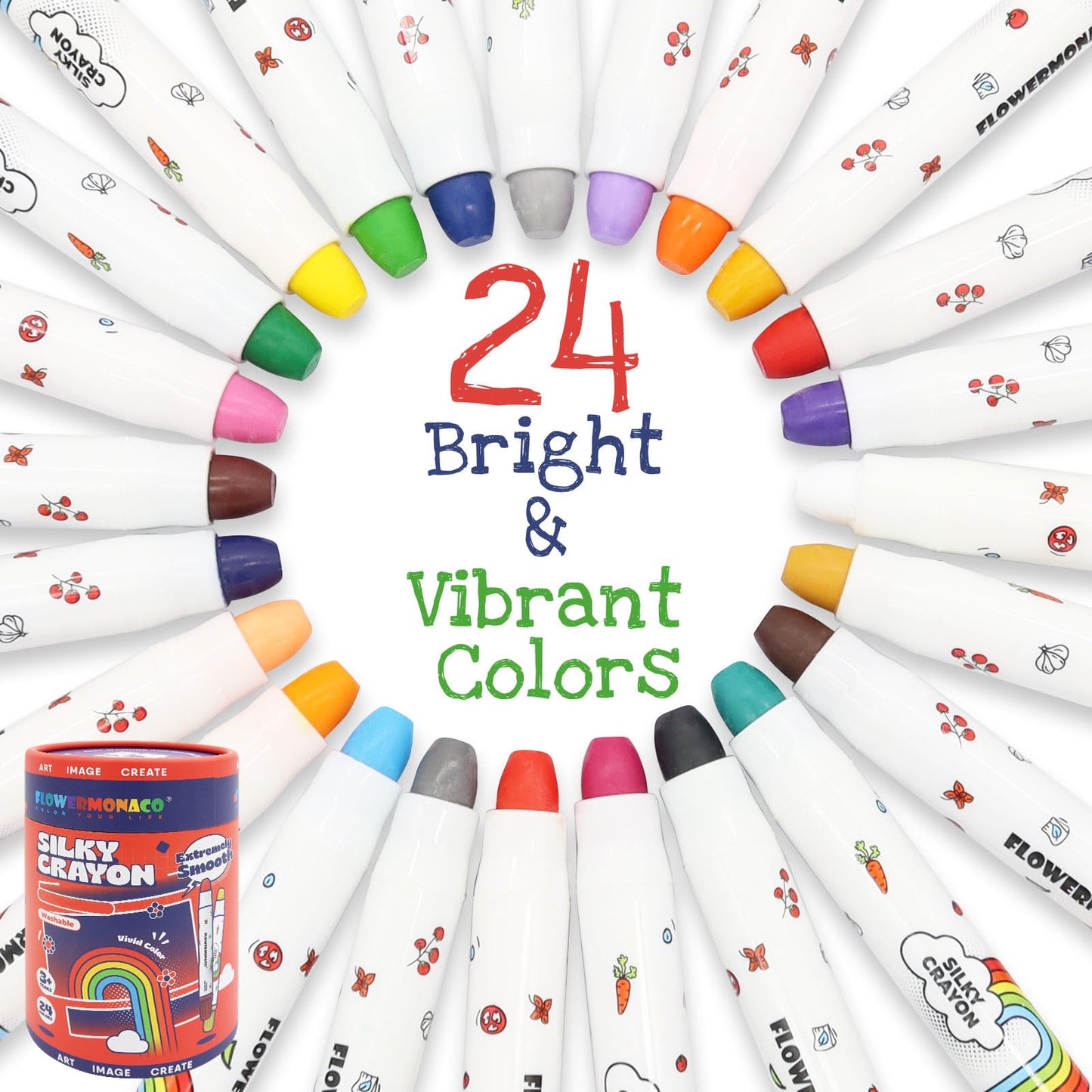 Lebze Washable Jumbo Crayons for Toddlers – 24 Non-Toxic Colors (Flower Monaco)