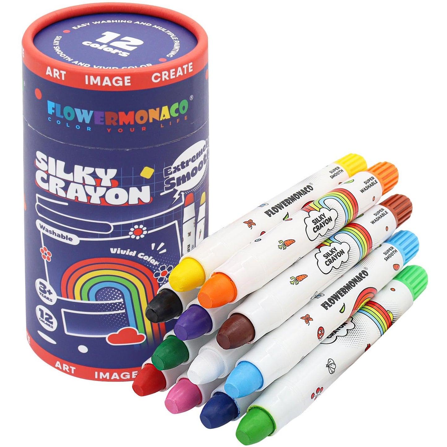Lebze Flower Monaco 12 Colors Toddler Crayons – Non-Toxic, Washable, Jumbo