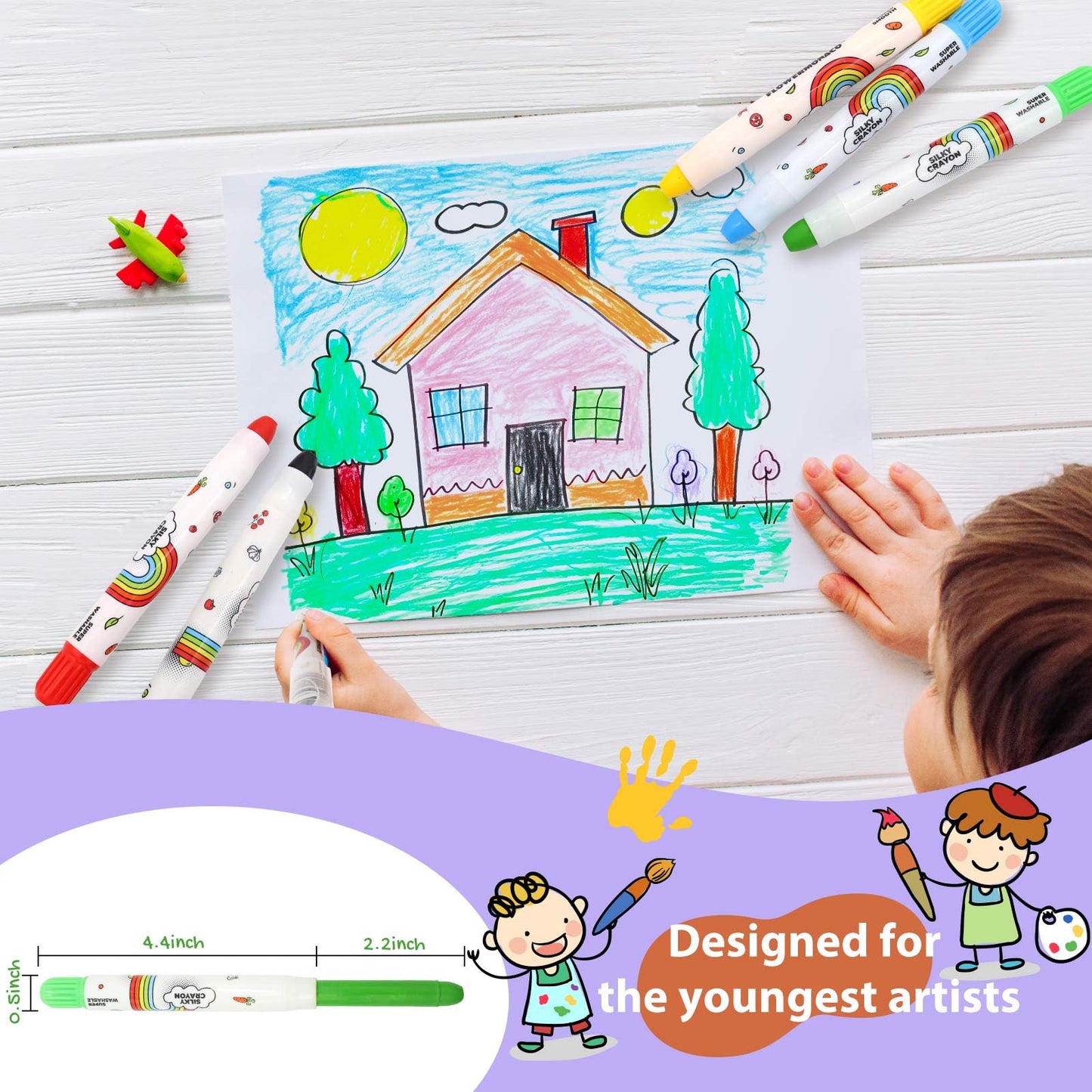 Lebze Jumbo Crayons for Toddlers – 24-Count Washable, Non-Toxic, Easy-to-Hold Silky Crayons