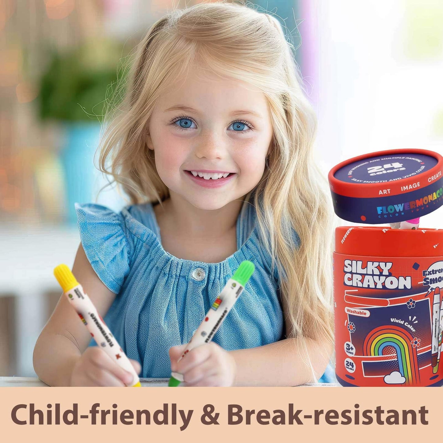 Lebze Washable Jumbo Crayons for Toddlers – 24 Non-Toxic Colors (Flower Monaco)
