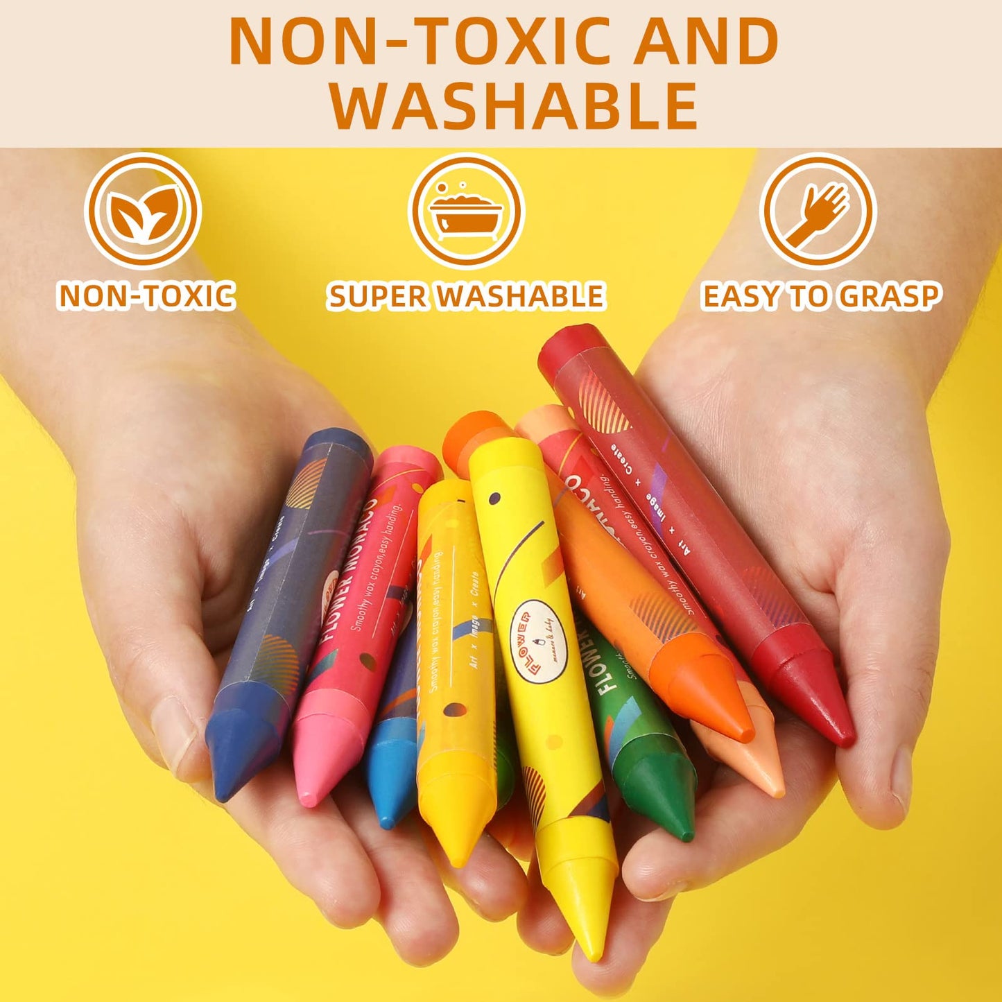 Lebze Toddler Crayons – Flower Monaco, 24 Non-Toxic Jumbo Colors for Kids 3+