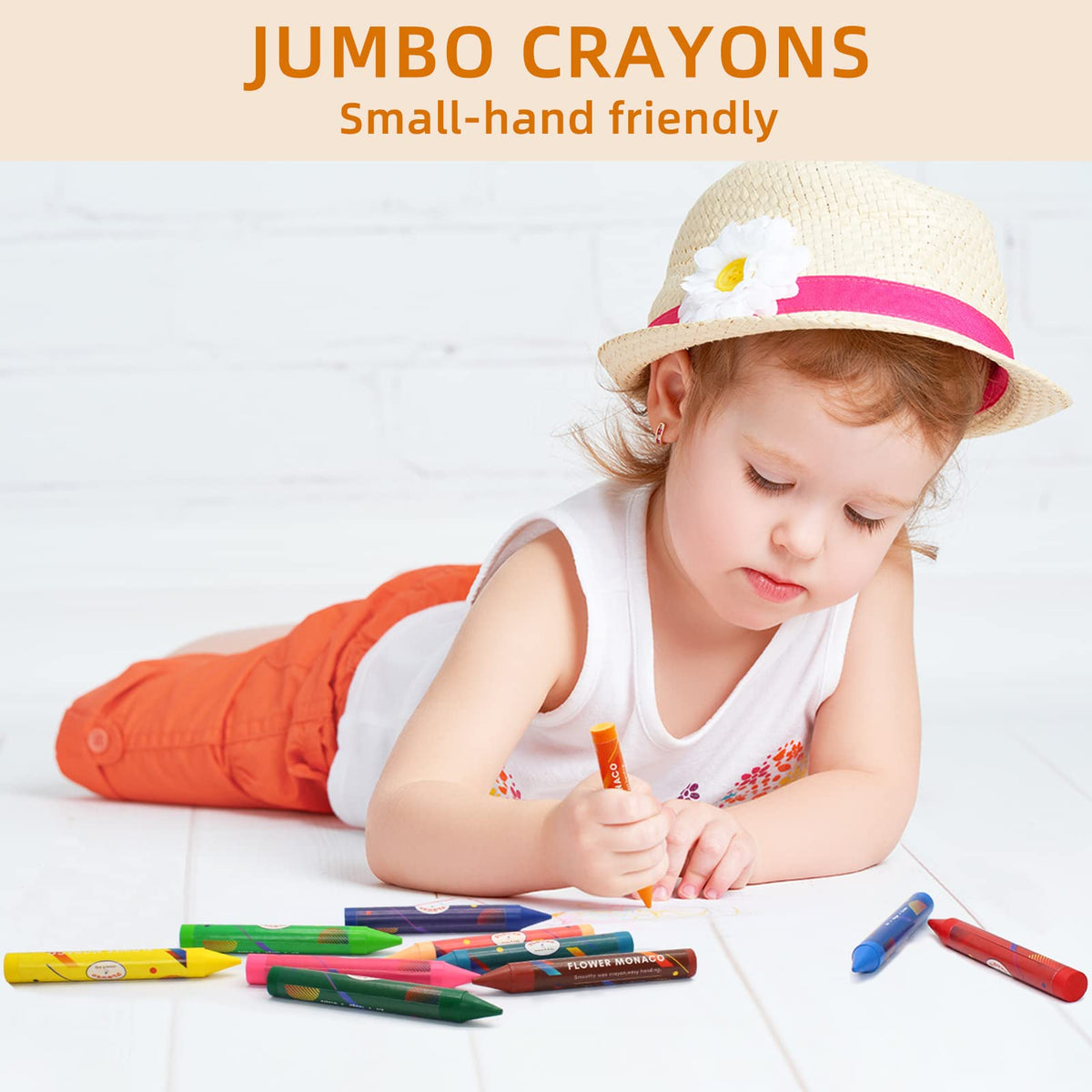 Lebze Toddler Crayons – Flower Monaco, 24 Non-Toxic Jumbo Colors for Kids 3+