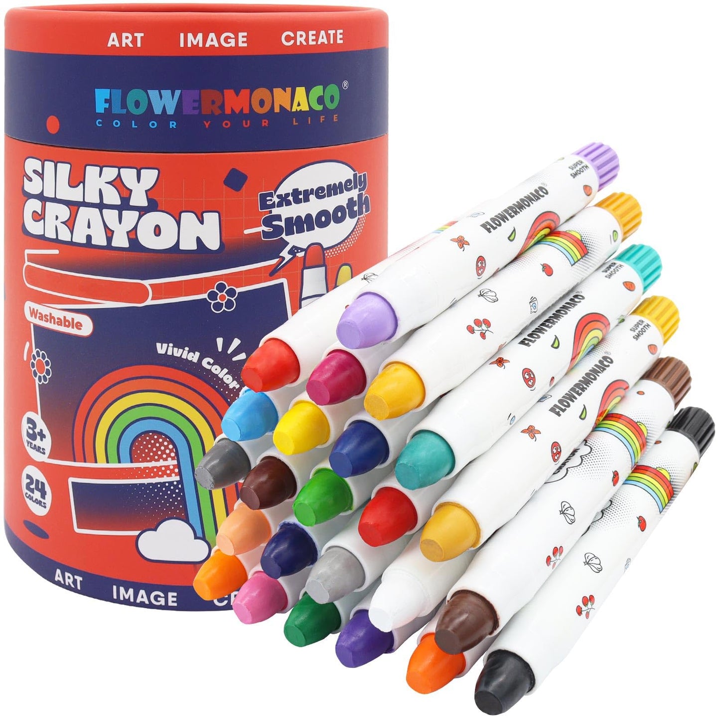 Lebze Washable Jumbo Crayons for Toddlers – 24 Non-Toxic Colors (Flower Monaco)