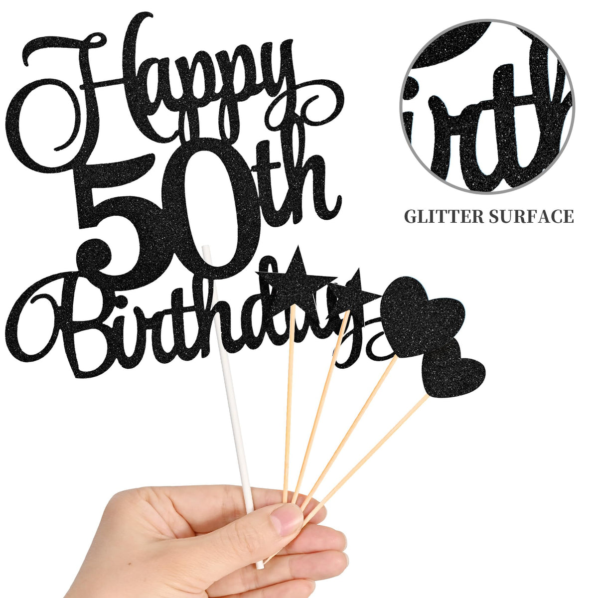 Lecferrarc 50th Birthday Cake Decorations Glitter Toppers and Numeral Candles Set Black