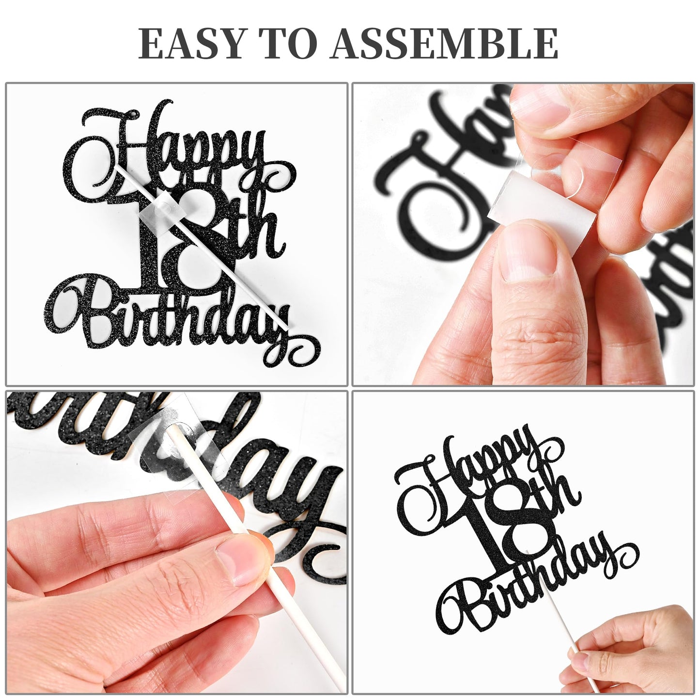 Lecferrarc 18th Birthday Cake Decorations — Glitter Topper & Numeral Candles (Black)