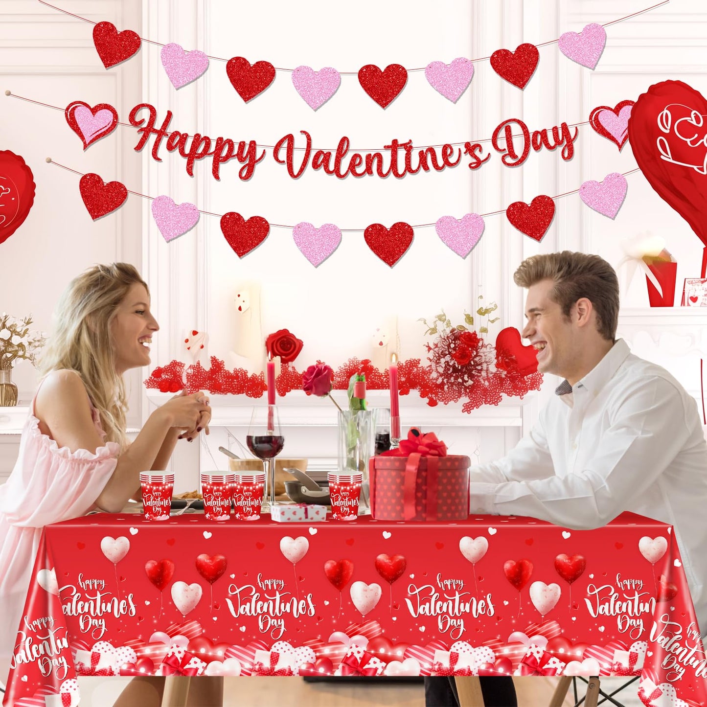 Lecheme Valentine’s Party Dinnerware Set – 192 Pcs for 24 Guests (Plates, Napkins, Cups, Table Cover & Banners)