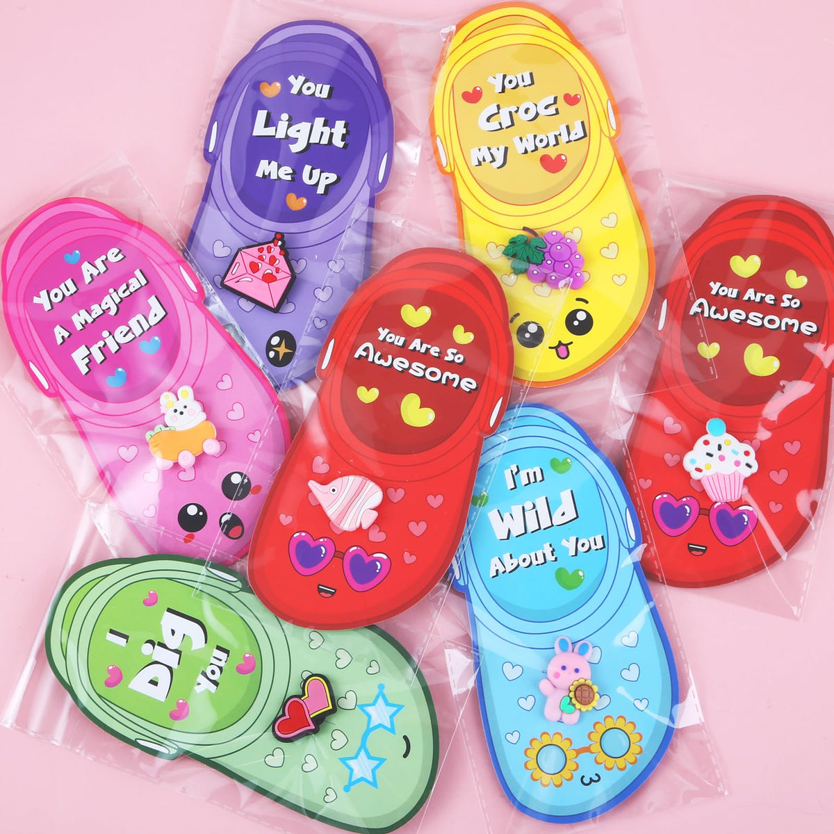 Lechidodo Valentines Day Cards for Kids — 36-Pack with Shoe Charms | Classroom Exchange Gifts
