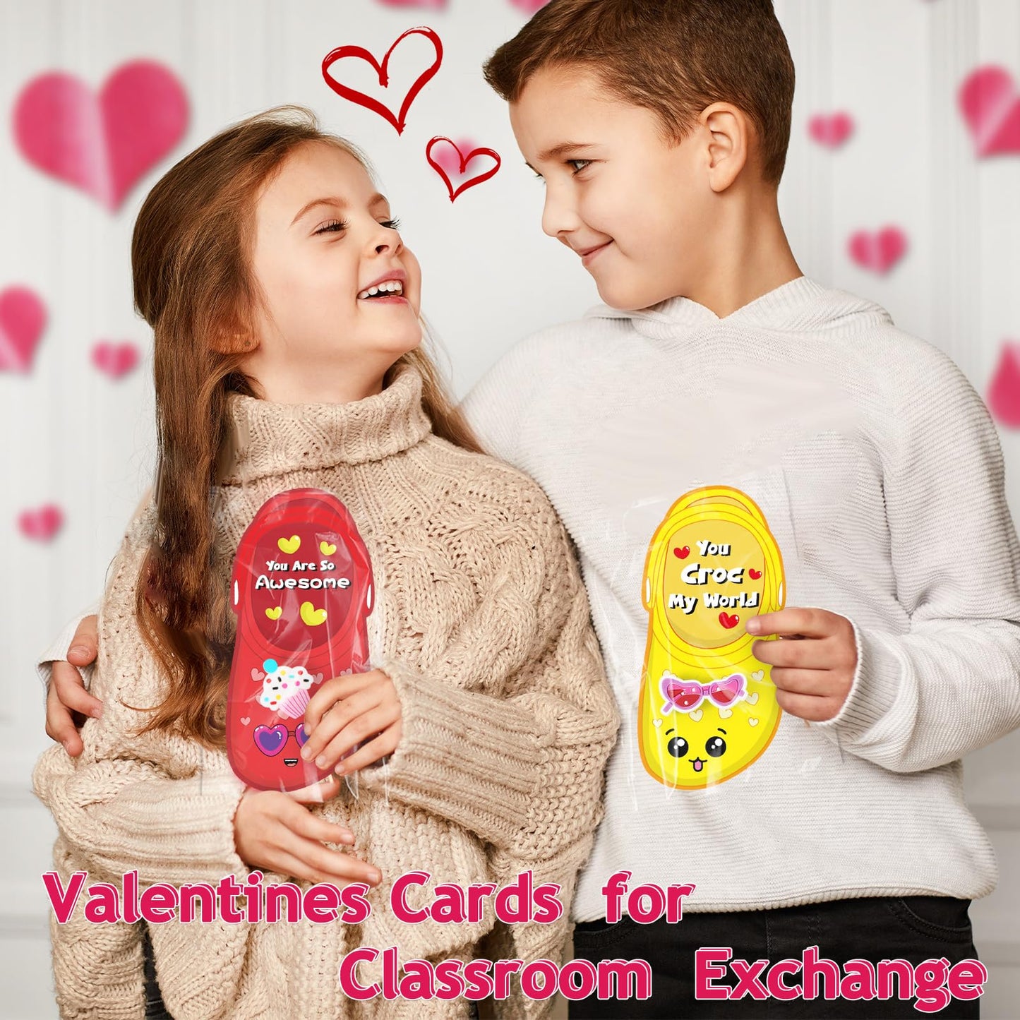 Lechidodo Valentines Day Cards for Kids — 36-Pack with Shoe Charms | Classroom Exchange Gifts
