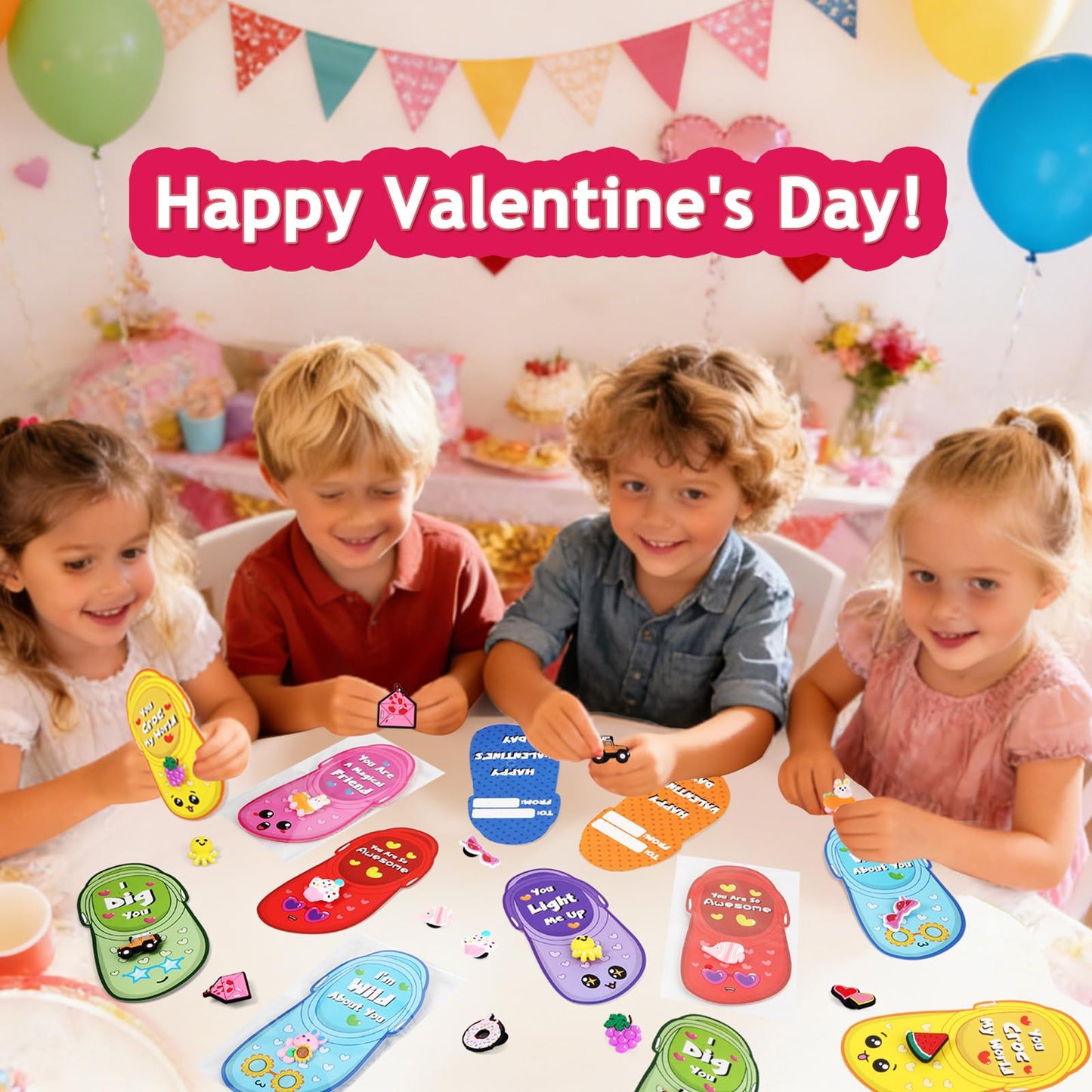 Lechidodo Valentines Day Cards for Kids — 36-Pack with Shoe Charms | Classroom Exchange Gifts