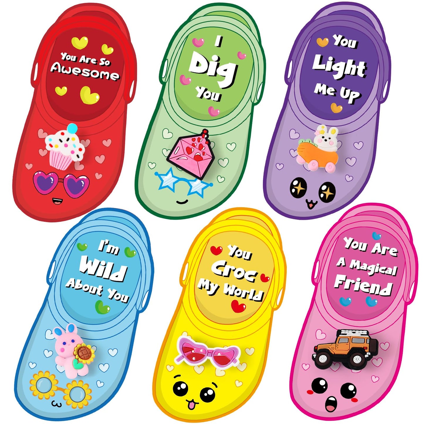 Lechidodo Valentines Day Cards for Kids — 36-Pack with Shoe Charms | Classroom Exchange Gifts
